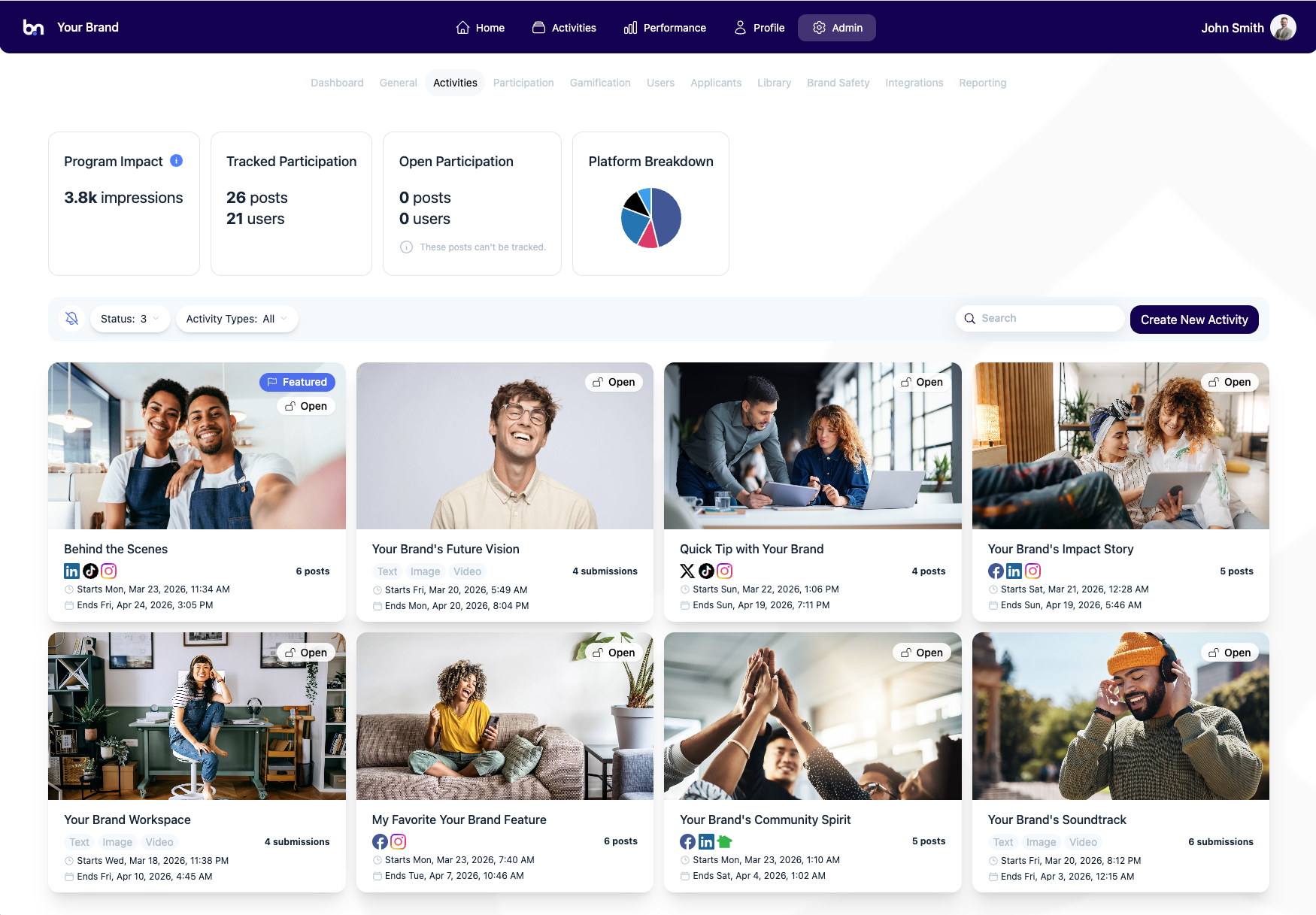 BN Creator Platform admin dashboard